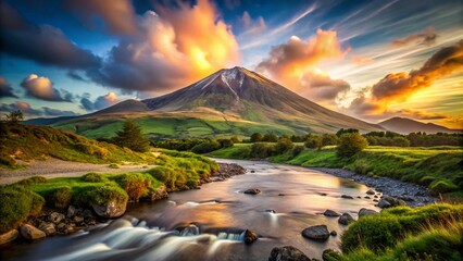 Fototapeta premium Breathtaking Long Exposure of Croagh Patrick Mountain at Sunset - Nature Photography