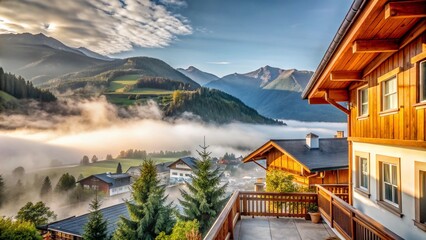 Obraz premium Breathtaking Summer Morning Over Austrian Alps with Fog and Blue Sky in Zell am See, Salzburg