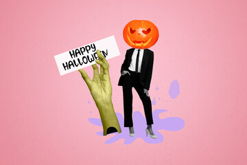 Composite trend artwork sketch collage of happy halloween spooky season carnival horrible day...