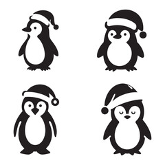 Naklejka premium penguin icon sets with hat silhouette