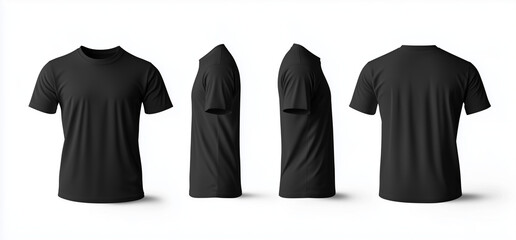 Black T-shirt template, front and back, isolated on a white background. Mockup for design print presentation. Adobe Stock high-resolution image.