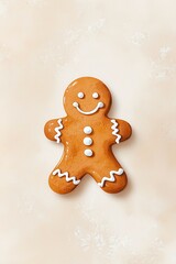 Fototapeta premium Gingerbread cookie with icing on a light background.