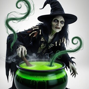Witch and kettle of brew
