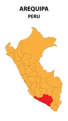 Arequipa Map is highlighted on the Peru map with detailed state and region outlines.