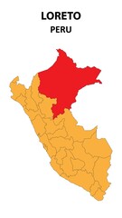 Loreto Map is highlighted on the Peru map with detailed state and region outlines.