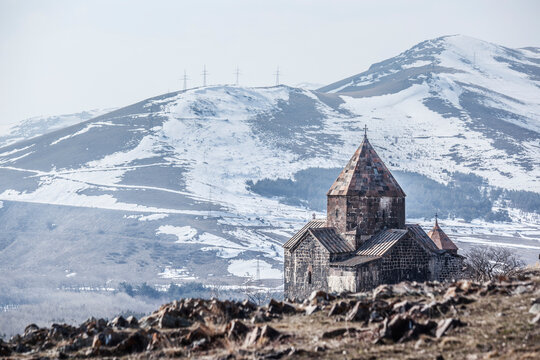 Morning on Lake Sevan in Armenia and Monastery