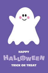 Happy Halloween. Greeting card with cute ghost. Vector illustration