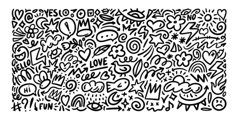 Cute kid's doodle shapes collection. Hand drawn naive doodle elements.