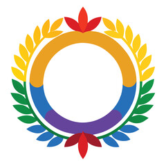 Obraz premium Rainbow color floral wreath with golden circle vector illustration 