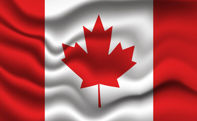 Waving Canadian Flag 3D Illustration. The National Flag of Canada.