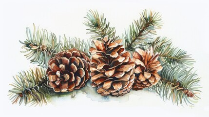 Winter cluster, pine cones, and evergreen cameo corner elements