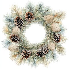 Naklejka premium Pinecone and pine wreath on a white isolated background.