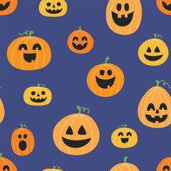 Seamless pattern with hand drawn pumpkins. Halloween background. Vector illustration