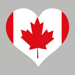Canadian flag in heart shape, vector illustration on isolated background.