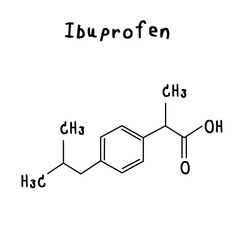 drug chemical structure of Ibuprofen illustration