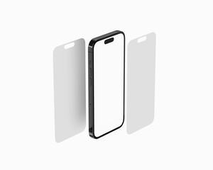 Two smartphone screens and gray smartphone mockup