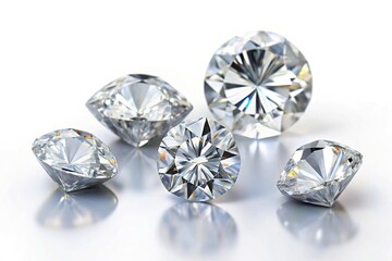 Five various diamonds on white background