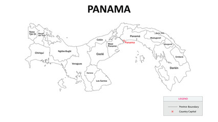 Panama Map. State and district map of Panama. Administrative map of Panama with states and boundaries in white color.