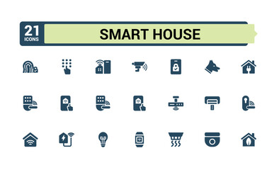 Smart house solid Icon Pack. Set of Featuring automation, IoT, devices, energy, and control. filled vector symbol collection. Editable and pixel perfect icon bundel.