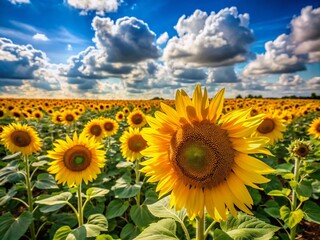 Obraz premium Summer Sunflower Field Under Blue Sky - Perfect Nature Scene for Stock Photos