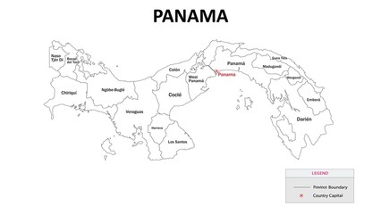Fototapeta premium Panama Map. State and district map of Panama. Administrative map of Panama with states and boundaries in white color.
