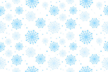 Many Falling Blue Snowflake Pattern Background. Christmas Backdrop. Winter Wallpaper