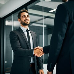 two businessmen shaking hands in office