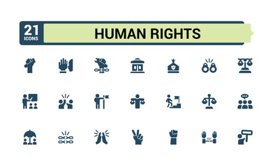 Human rights solid Icons set. collection of filled style icon pack. Related to freedom, Human solidarity and more. Editable and pixel perfect. glyph icon collection.