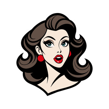 recommend clip art: Vector beauty pin-up girl illustration, adorable beautiful pinup woman model, comic book character,  logo of vintage pin up style