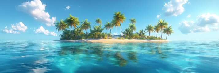 Tropical Island Oasis with Lush Palm Trees and Low-Poly Water in the Distance