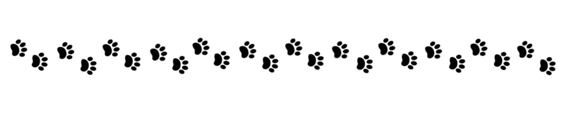 Black pawprint animal track divider border stripe vector design element