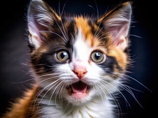 Obraz premium Surprised Tuxedo Kitten in Fashion Style on Black Background - Perfect for Pet Lovers and Cat Enthusiasts