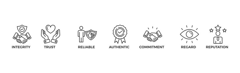 Credibility banner web icon vector illustration concept with icon of integrity, trust, reliable, authentic, commitment, regard, and reputation	