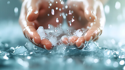 Fototapeta premium hands breaking through ice bath