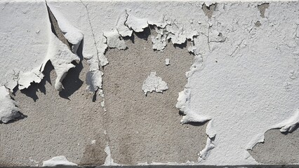 Peeling paint on the wall. White peeling paint on the wall. Old concrete wall with cracked flaking...