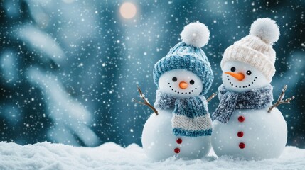 Fototapeta premium Cute snowman. Winter holiday theme.