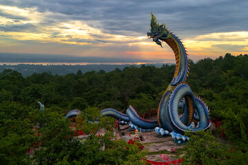 Aerial view of Phaya Sri Mukda Mahamuni Nilotpala Nakkharat The King of giant Naga statue at Wat...