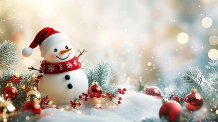 Fototapeta premium Cute snowman. Winter holiday theme.
