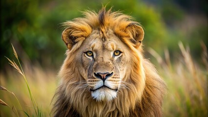 Fototapeta premium focused shot of a lion in the wild wildlife photography Eye Level