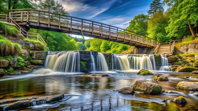 Footbridge over Tanew River waterfalls