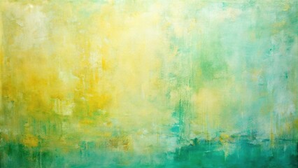 Fototapeta premium Forced perspective abstract painting with tranquil depth in sunny yellow and mint green