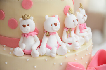 Decoration on birthday cake, close up