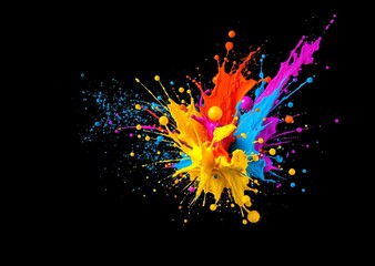 Explosive Burst of Vibrant Colors &ndash; A Dynamic Paint Splash Depicting Creativity and Color Fusion