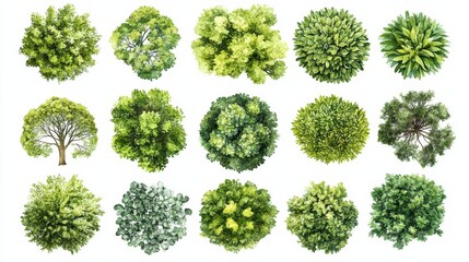 Highquality top view trees isolated on white background perfect for design projects, nature illustrations, and environmental graphics