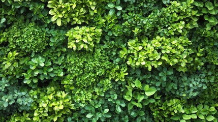 Lush green wall covered in vibrant leaves nature background texture for design inspiration