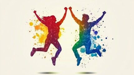 Fototapeta premium Dynamic colorful paint splash with leaping figures abstract artistic expression photography