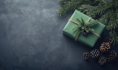 A green box with pine cones on top of it