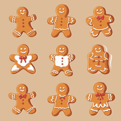 Obraz premium Vector set of Christmas gingerbread cookie
