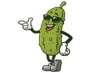 Pickle with Sunglasses Cartoon Mascot Illustration Character Vector Clip-art Hand-drawn Logo Design