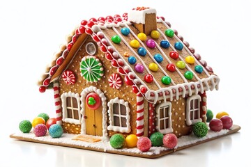 Christmas Gingerbread House Front View Isolated on White - Festive Holiday Decor and Delicious Treats